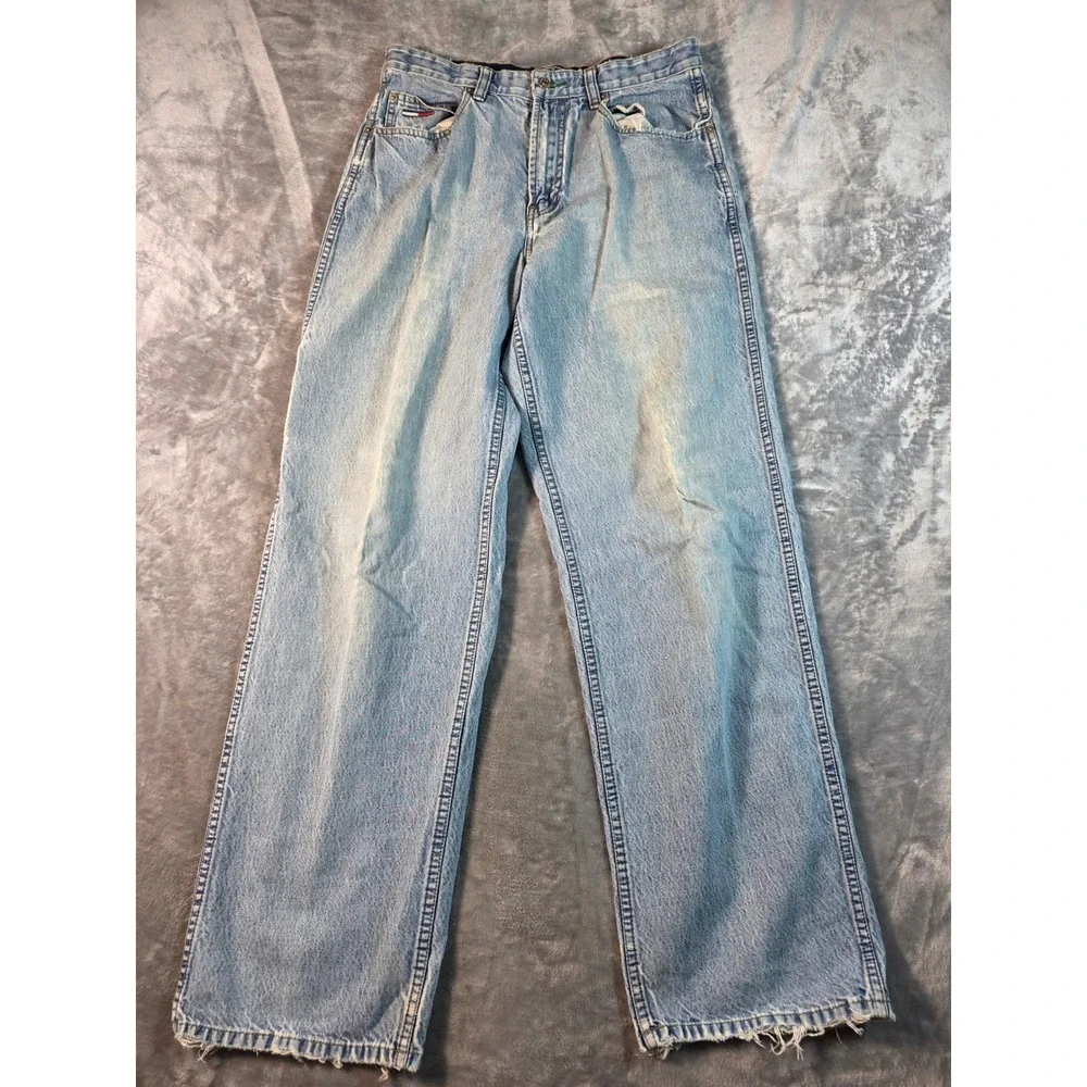 Vtg Y2K Tommy‎ Jeans Distressed Carpenter Denim  Mens 30x32 Light Wash